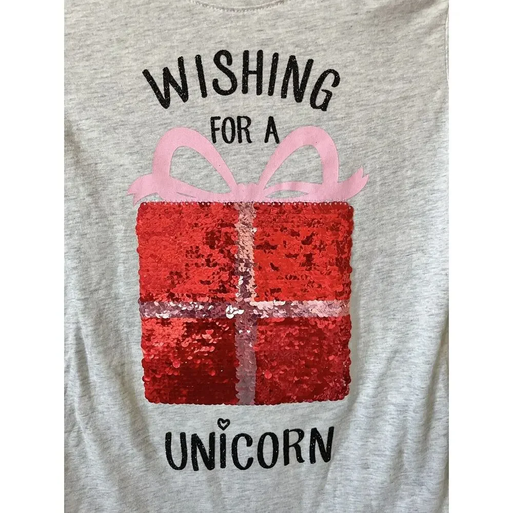 Justice Wishing For A Unicorn Present Flip Sequin Long Sleeve Tee Top Size 10